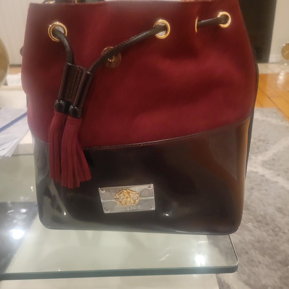 Roberto Cavalli Burgundy and Black Shoulder Bag